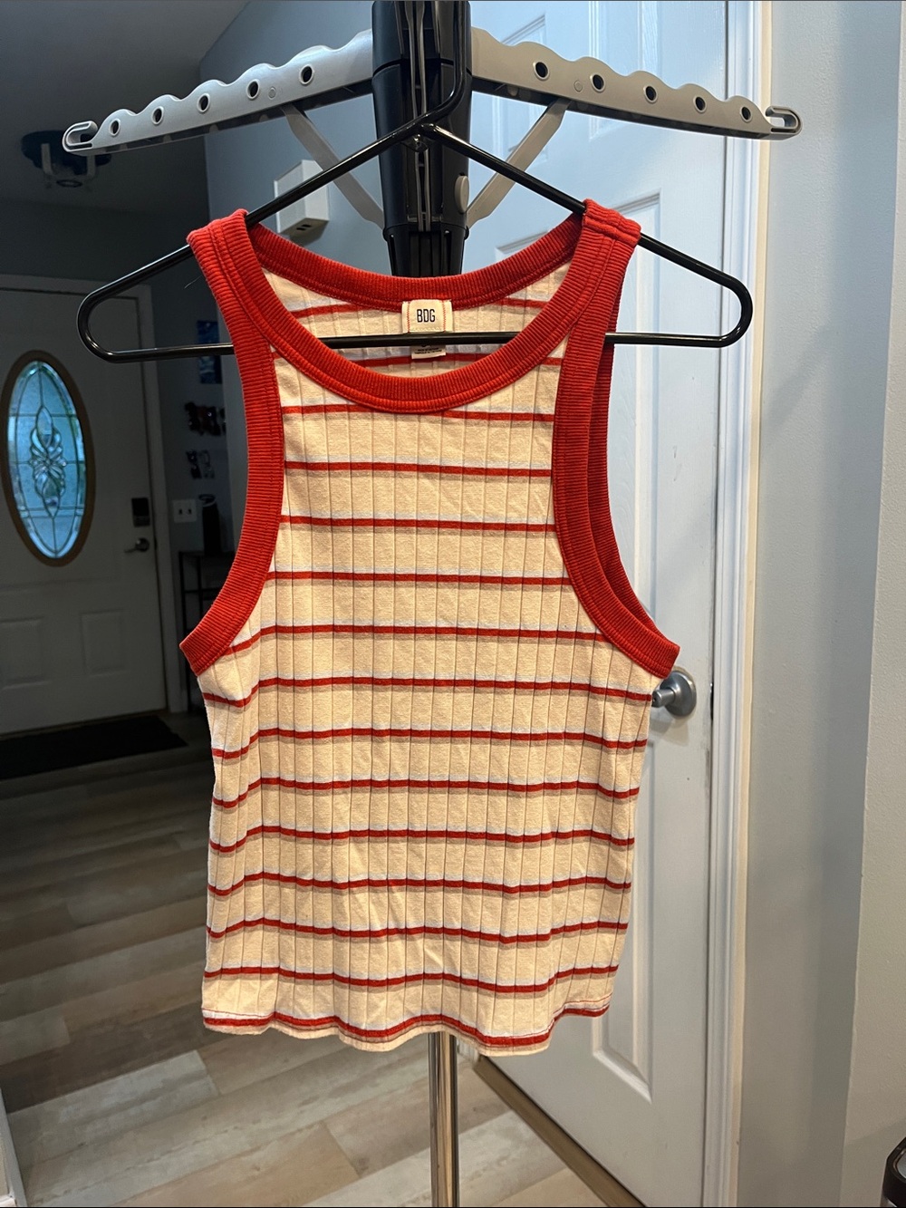 BDG Cream and Red Striped Ribbed Tank Top